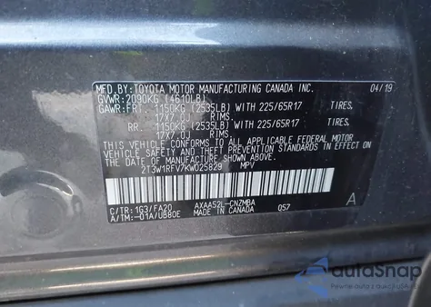 2019 Toyota Rav4 Xle from USA, damaged, VIN 2T3W1RFV7KW025829